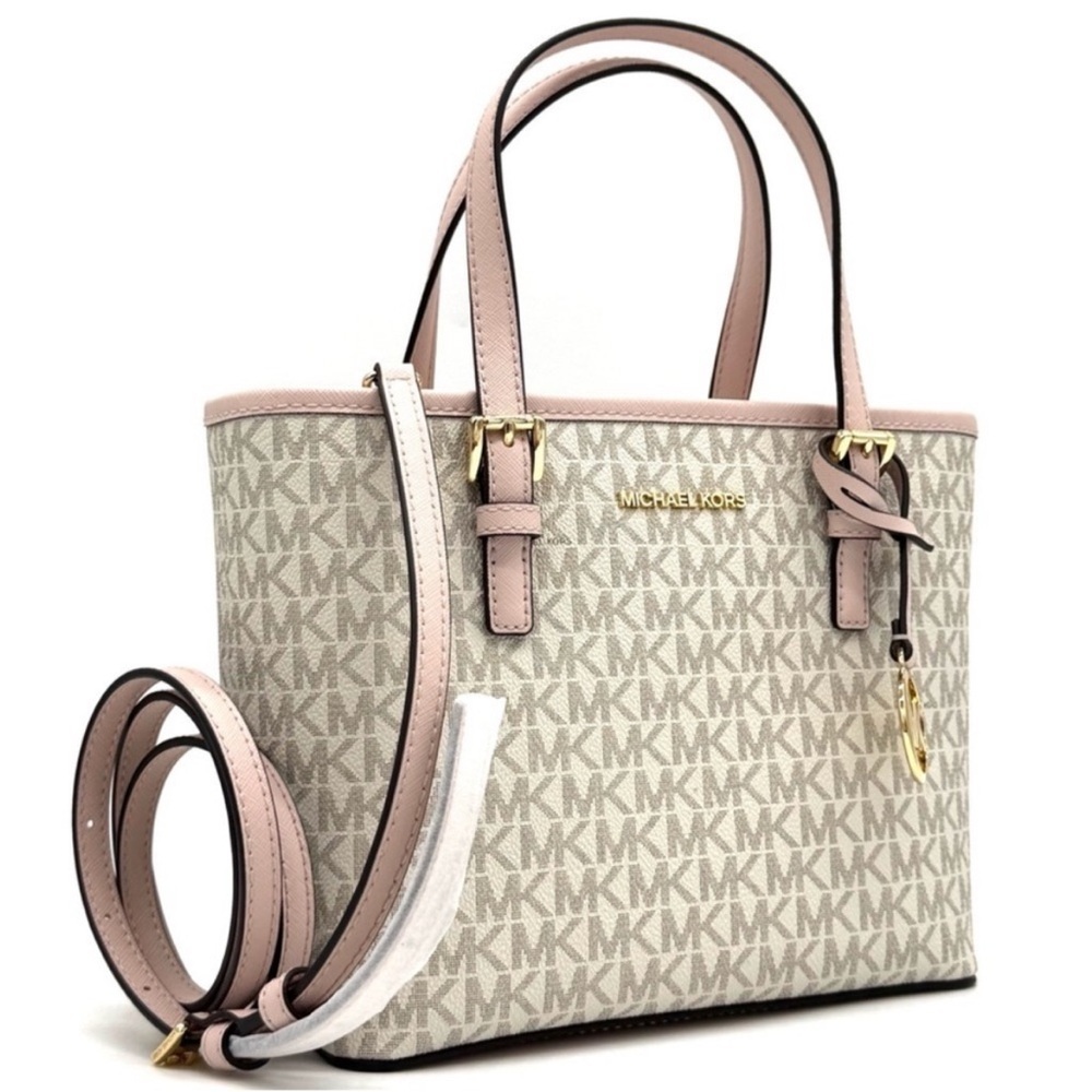 Michael Kors Jet Set Travel Extra-Small Logo Top-Zip Tote Bag Powder Blush Multi - Picture 3 of 9